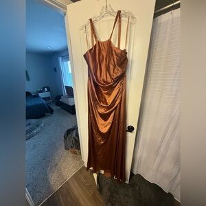 Revelry Fallon Satin Dress In Copper, Regular Maxi Length
